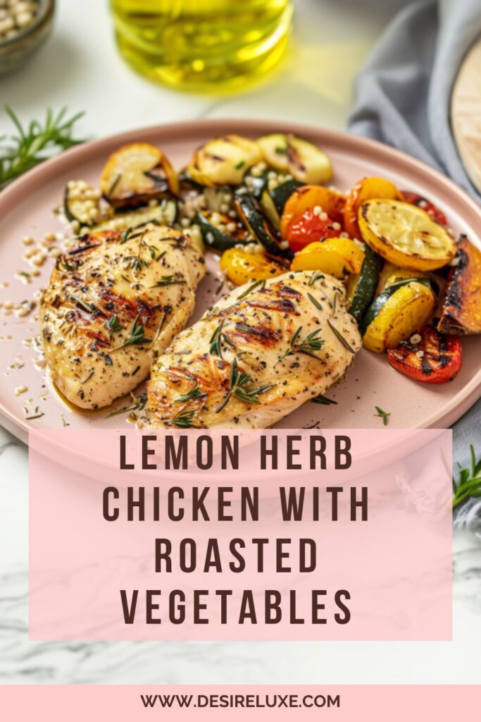 Indulge in the vibrant flavors of our Lemon Herb Chicken with Roasted Vegetable recipe! This easy-to-follow dish combines tender chicken infused with zesty lemon and aromatic herbs, paired perfectly with a medley of roasted vegetables. A deliciously wholesome meal that's sure to impress! #LemonHerbChicken #RoastedVegetables #HealthyRecipes