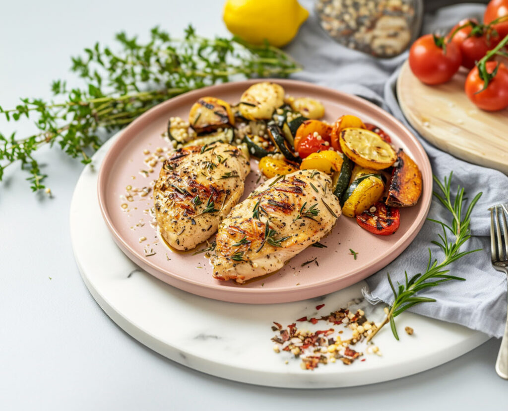 Indulge in the vibrant flavors of our Lemon Herb Chicken with Roasted Vegetable recipe! This easy-to-follow dish combines tender chicken infused with zesty lemon and aromatic herbs, paired perfectly with a medley of roasted vegetables. A deliciously wholesome meal that's sure to impress! #LemonHerbChicken #RoastedVegetables #HealthyRecipes